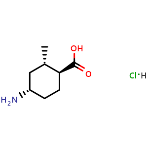 Chemical structure of (1S,2S,4S)-4-amino-2-methyl-cyclohexanecarboxylic acid hydrochloride , CAS 2411591-98-3, AChemBlock T90095