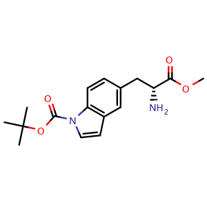 Chemical structure of tert-butyl 5-[(2R)-2-amino-3-methoxy-3-oxo-propyl]indole-1-carboxylate , CAS 2387564-35-2, AChemBlock T90113