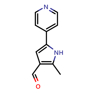 Chemical structure of 2-methyl-5-(pyridin-4-yl)-1H-pyrrole-3-carbaldehyde , CAS 481053-73-0, AChemBlock T90153