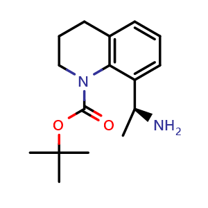 Chemical structure of tert-butyl 8-[(1S)-1-aminoethyl]-3,4-dihydro-2H-quinoline-1-carboxylate , CAS 2387569-26-6, AChemBlock T90169
