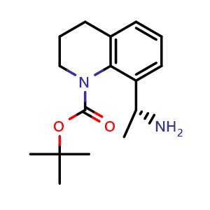 Chemical structure of tert-butyl 8-[(1R)-1-aminoethyl]-3,4-dihydro-2H-quinoline-1-carboxylate , CAS 2387569-74-4, AChemBlock T90170