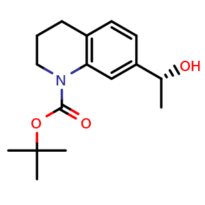 Chemical structure of tert-butyl 7-[(1R)-1-hydroxyethyl]-3,4-dihydro-2H-quinoline-1-carboxylate , CAS 2387569-47-1, AChemBlock T90171