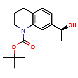 Chemical structure of tert-butyl 7-[(1S)-1-hydroxyethyl]-3,4-dihydro-2H-quinoline-1-carboxylate , CAS 2387568-60-5, AChemBlock T90172