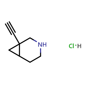 Chemical structure of 1-ethynyl-3-azabicyclo[4.1.0]heptane hydrochloride , CAS 2387600-94-2, AChemBlock T90175