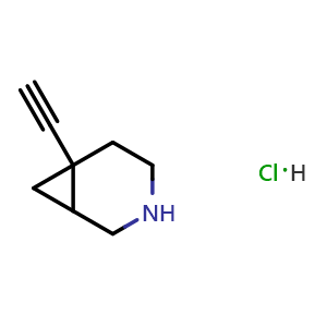 Chemical structure of 6-ethynyl-3-azabicyclo[4.1.0]heptane hydrochloride , CAS 2387597-59-1, AChemBlock T90176