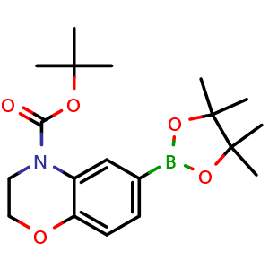 Chemical structure of tert-butyl 2,3-dihydro-6-(4,4,5,5-tetramethyl-1,3,2-dioxaborolan-2-yl)benzo[b][1,4]oxazine-4-carboxylate , CAS 1161362-35-1, AChemBlock T90179