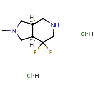 Chemical structure of rel-(3aR,7aR)-7,7-difluoro-2-methyl-3,3a,4,5,6,7a-hexahydro-1H-pyrrolo[3,4-c]pyridine dihydrochloride , CAS 2387562-40-3, AChemBlock T90213
