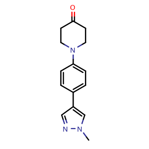 Chemical structure of 1-(4-(1-Methyl-1H-pyrazol-4-yl)phenyl)piperidin-4-one , CAS 2172852-88-7, AChemBlock T90221