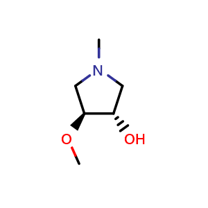 Chemical structure of (3S,4S)-4-methoxy-1-methyl-pyrrolidin-3-ol , CAS 2368910-51-2, AChemBlock T90246