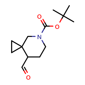 Chemical structure of tert-butyl 8-formyl-5-azaspiro[2.5]octane-5-carboxylate , CAS 2411639-63-7, AChemBlock T90251
