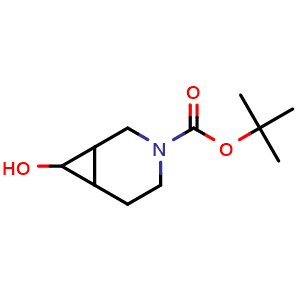 Chemical structure of tert-butyl 7-hydroxy-3-azabicyclo[4.1.0]heptane-3-carboxylate , CAS 2411639-83-1, AChemBlock T90252