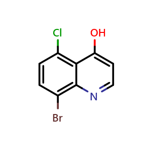 Chemical structure of 8-bromo-5-chloroquinolin-4-ol , CAS 1388041-08-4, AChemBlock T90257
