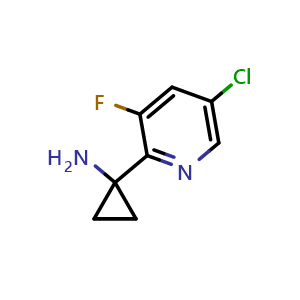 Chemical structure of 1-(5-chloro-3-fluoropyridin-2-yl)cyclopropan-1-amine , CAS 1266157-97-4, AChemBlock T90264