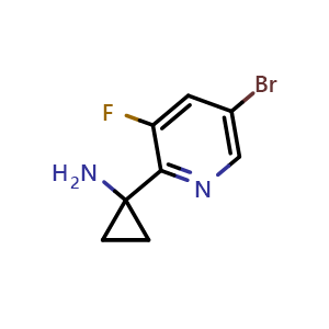 Chemical structure of 1-(5-bromo-3-fluoropyridin-2-yl)cyclopropan-1-amine , CAS 1266129-51-4, AChemBlock T90266