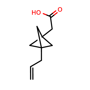 Chemical structure of 2-(3-allylbicyclo[1.1.1]pentan-1-yl)acetic acid , CAS 2304561-17-7, AChemBlock T90272