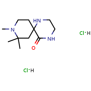 Chemical structure of 9,10,10-trimethyl-1,4,9-triazaspiro[5.5]undecan-5-one dihydrochloride , CAS 2387594-82-1, AChemBlock T90279