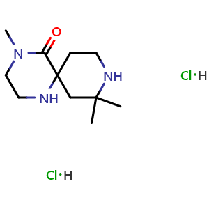 Chemical structure of 4,10,10-trimethyl-1,4,9-triazaspiro[5.5]undecan-5-one dihydrochloride , CAS 2387595-46-0, AChemBlock T90280