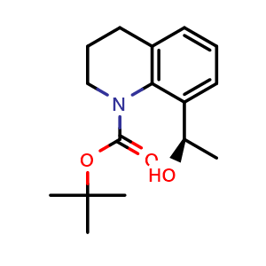 Chemical structure of tert-butyl 8-[(1R)-1-hydroxyethyl]-3,4-dihydro-2H-quinoline-1-carboxylate , CAS 2387568-92-3, AChemBlock T90283