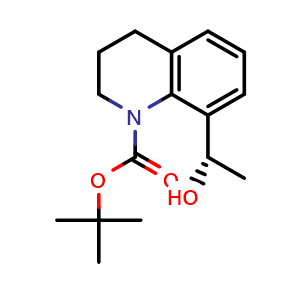 Chemical structure of tert-butyl 8-[(1S)-1-hydroxyethyl]-3,4-dihydro-2H-quinoline-1-carboxylate , CAS 2387568-81-0, AChemBlock T90284