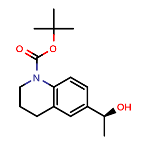 Chemical structure of tert-butyl 6-[(1S)-1-hydroxyethyl]-3,4-dihydro-2H-quinoline-1-carboxylate , CAS 2387568-75-2, AChemBlock T90285
