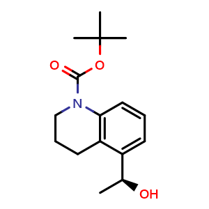 Chemical structure of tert-butyl 5-[(1S)-1-hydroxyethyl]-3,4-dihydro-2H-quinoline-1-carboxylate , CAS 2387569-15-3, AChemBlock T90288