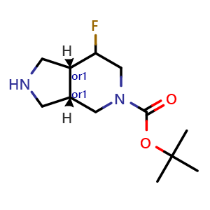 Chemical structure of tert-butyl cis-7-fluoro-1,2,3,3a,4,6,7,7a-octahydropyrrolo[3,4-c]pyridine-5-carboxylate , CAS 2387585-27-3, AChemBlock T90289