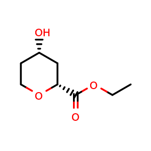 Chemical structure of ethyl (2R,4S)-4-hydroxytetrahydropyran-2-carboxylate , CAS 2411591-21-2, AChemBlock T90295