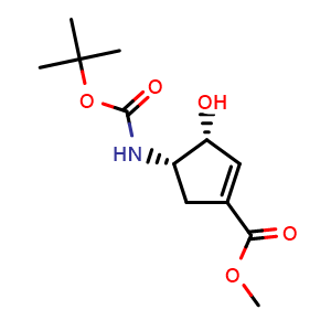Chemical structure of methyl (3R,4S)-4-(tert-butoxycarbonylamino)-3-hydroxy-cyclopentene-1-carboxylate , CAS 329910-37-4, AChemBlock T90305