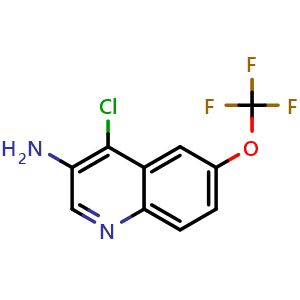 Chemical structure of 4-chloro-6-(trifluoromethoxy)quinolin-3-amine , CAS 1981141-44-9, AChemBlock T90311