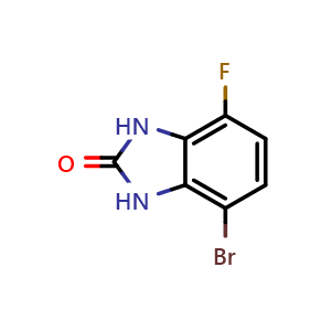 Chemical structure of 4-bromo-7-fluoro-1,3-dihydro-2H-benzo[d]imidazol-2-one , CAS 1388074-82-5, AChemBlock T90313