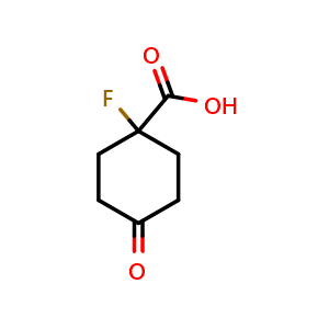 Chemical structure of 1-fluoro-4-oxo-cyclohexanecarboxylic acid , CAS 1374653-98-1, AChemBlock T90314