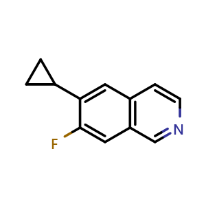 Chemical structure of 6-cyclopropyl-7-fluoroisoquinoline , CAS 2411638-72-5, AChemBlock T90323
