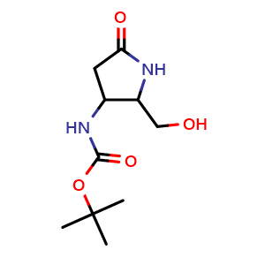 Chemical structure of tert-butyl N-[2-(hydroxymethyl)-5-oxo-pyrrolidin-3-yl]carbamate , CAS 2411635-00-0, AChemBlock T90324