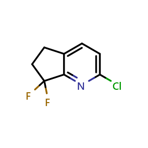 Chemical structure of 2-chloro-7,7-difluoro-5,6-dihydrocyclopenta[b]pyridine , CAS 1257072-82-4, AChemBlock T90329