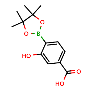 Chemical structure of 3-hydroxy-4-(4,4,5,5-tetramethyl-1,3,2-dioxaborolan-2-yl)benzoic acid , CAS 1009303-78-9, AChemBlock T90345