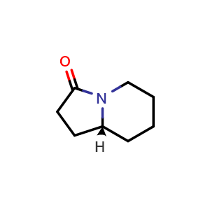 Chemical structure of (8aR)-2,5,6,7,8,8a-hexahydro-1H-indolizin-3-one , CAS 139894-04-5, AChemBlock T90356