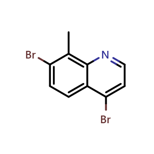 Chemical structure of 4,7-dibromo-8-methylquinoline , CAS 1189105-53-0, AChemBlock T90373