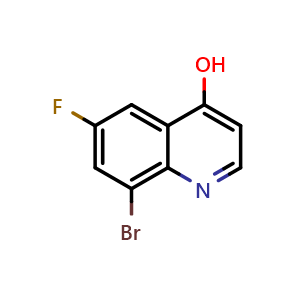 Chemical structure of 8-bromo-6-fluoroquinolin-4-ol , CAS 1019016-29-5, AChemBlock T90375