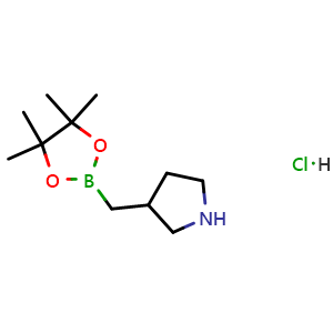 Chemical structure of 3-[(4,4,5,5-tetramethyl-1,3,2-dioxaborolan-2-yl)methyl]pyrrolidine hydrochloride , CAS 2365173-93-7, AChemBlock T90379