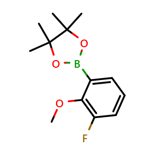 Chemical structure of 2-(3-Fluoro-2-methoxyphenyl)-4,4,5,5-tetramethyl-1,3,2-dioxaborolane , CAS 1417301-67-7, AChemBlock T90393