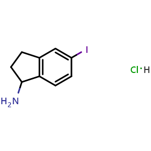 Chemical structure of 5-iodo-2,3-dihydro-1H-inden-1-amine hydrochloride , CAS 1273609-49-6, AChemBlock T90418