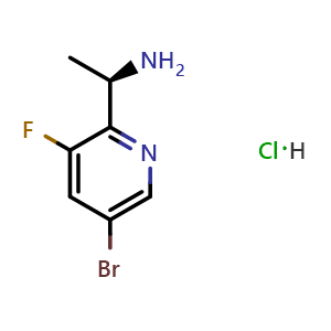 Chemical structure of (R)-1-(5-bromo-3-fluoropyridin-2-yl)ethan-1-amine hydrochloride , CAS 1240133-50-9, AChemBlock T90420