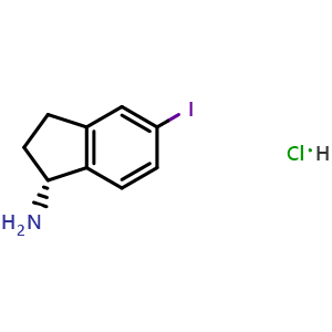 Chemical structure of (R)-5-iodo-2,3-dihydro-1H-inden-1-amine hydrochloride , CAS 1213533-85-7, AChemBlock T90422