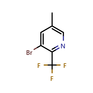 Chemical structure of 3-bromo-5-methyl-2-(trifluoromethyl)pyridine , CAS 1211589-25-1, AChemBlock T90427