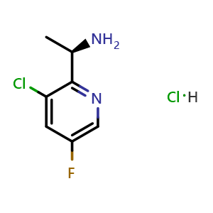 Chemical structure of (R)-1-(3-chloro-5-fluoropyridin-2-yl)ethan-1-amine hydrochloride , CAS 2411592-29-3, AChemBlock T90434