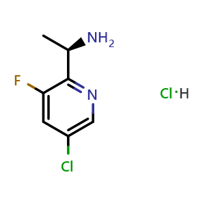 Chemical structure of (R)-1-(5-chloro-3-fluoropyridin-2-yl)ethan-1-amine hydrochloride , CAS 2411592-14-6, AChemBlock T90436