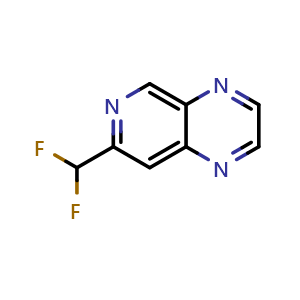 Chemical structure of 7-(Difluoromethyl)pyrido[3,4-b]pyrazine , CAS 2411636-98-9, AChemBlock T90441