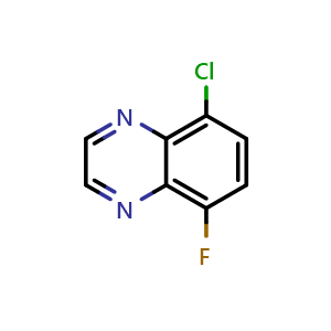 Chemical structure of 5-Chloro-8-fluoroquinoxaline , CAS 2411640-97-4, AChemBlock T90453