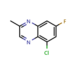 Chemical structure of 5-Chloro-7-fluoro-2-methylquinoxaline , CAS 2411641-49-9, AChemBlock T90460