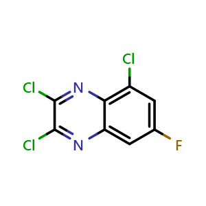 Chemical structure of 2,3,5-Trichloro-7-fluoroquinoxaline , CAS 2411639-14-8, AChemBlock T90461